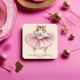 Ballerina Hamster Girl Birthday Thank You Square Paper Coaster