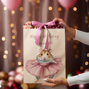 Ballerina Hamster Girls Personalized Birthday Medium Gift Bag