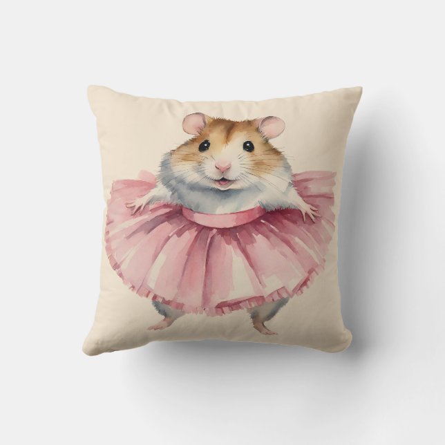 Ballerina Hamster Girls Throw Pillow (Back)