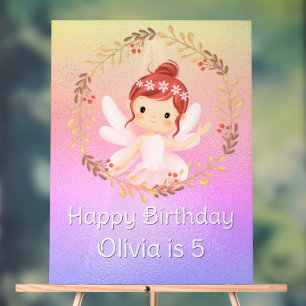 Ballerina Happy 5th Birthday Pink Party Banner Acrylic Sign