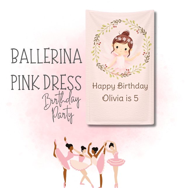 Ballerina Happy 5th Birthday Pink Party bannière (Créateur téléchargé)