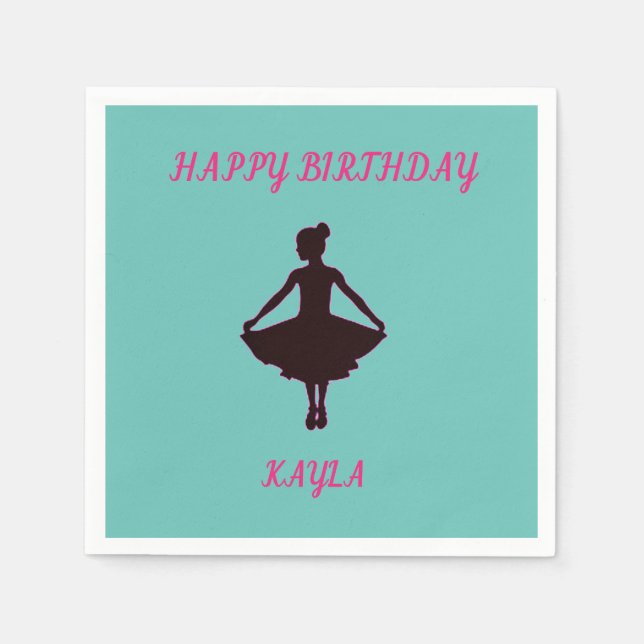 Ballerina happy birthday napkins with name. (Front)