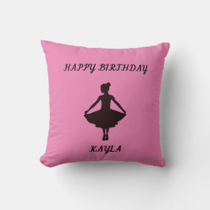 Ballerina happy birthday pink throw pillow. throw pillow