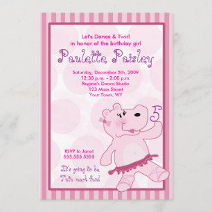 BALLERINA HIPPO Ballet Tutu Girl Invitation