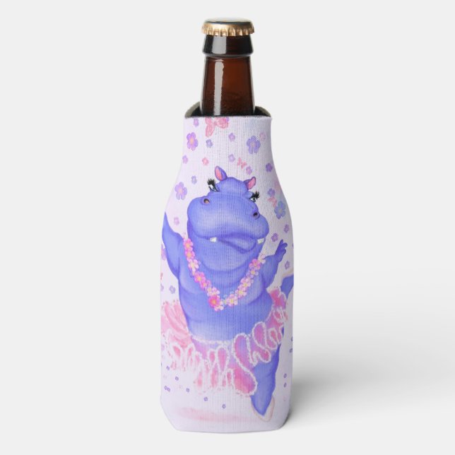 Ballerina Hippo Funny Bottle Cooler Happy Dancer (Bottle Front)