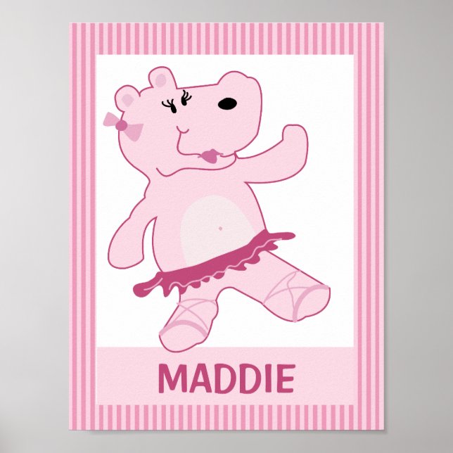 Ballerina Hippo in Tutu Personalized Art Print (Front)