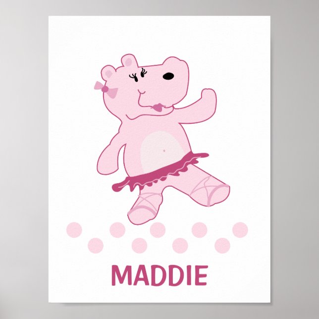 Ballerina Hippo in Tutu Personalized Art Print (Front)