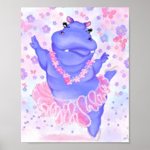 Ballerina Hippo Poster Happy Ballet Dancer