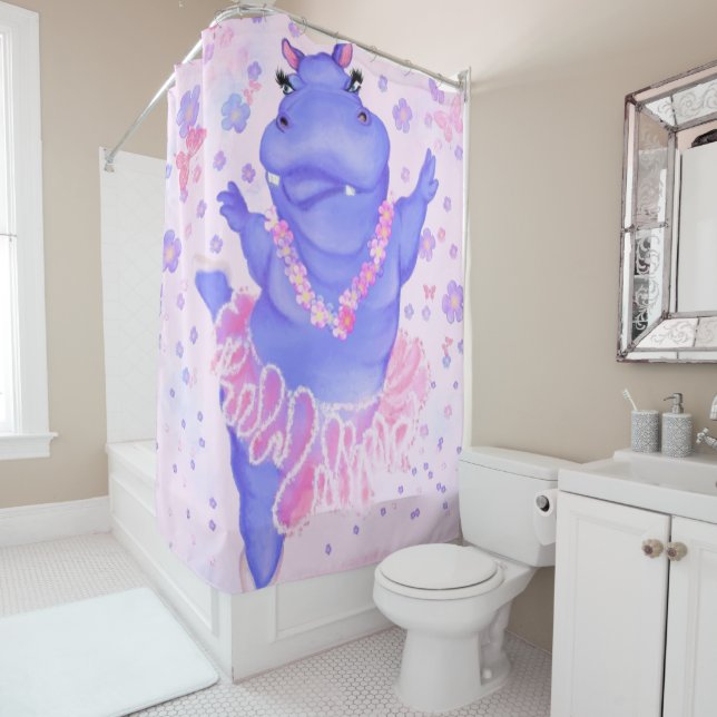 Ballerina Hippo Shower Curtain (In Situ)