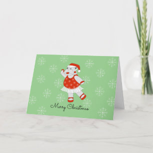 Ballerina Hippo Snowflakes Christmas Holiday Card