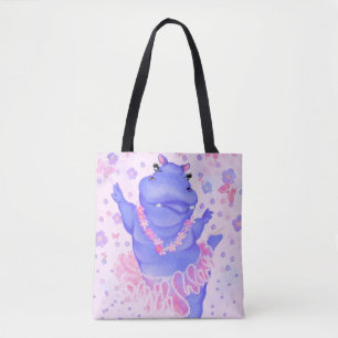 Ballerina Hippo Tote Bag Happy Ballet Dancer