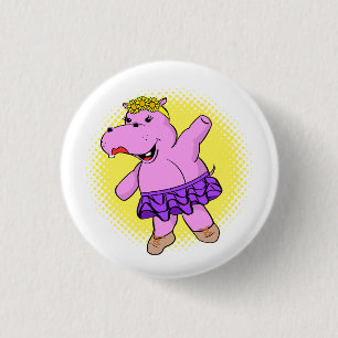 Ballerina Hippo With Tutu 1 Inch Round Button