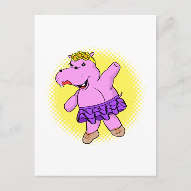Ballerina Hippo With Tutu Postcard (Front)