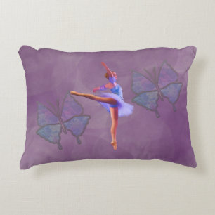 Ballerina in Arabesque Position in Purple and Blue Accent Pillow