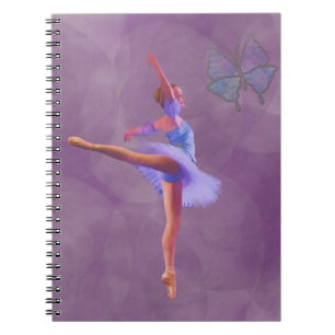 Ballerina in Arabesque Position in Purple and Blue Notebook