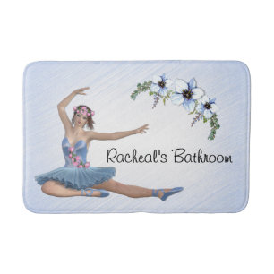 Ballerina in Blue Personal Name Bath Mat