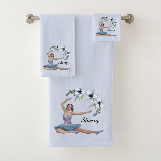 Ballerina in Blue Personal Name Bath Towel Set (Insitu)