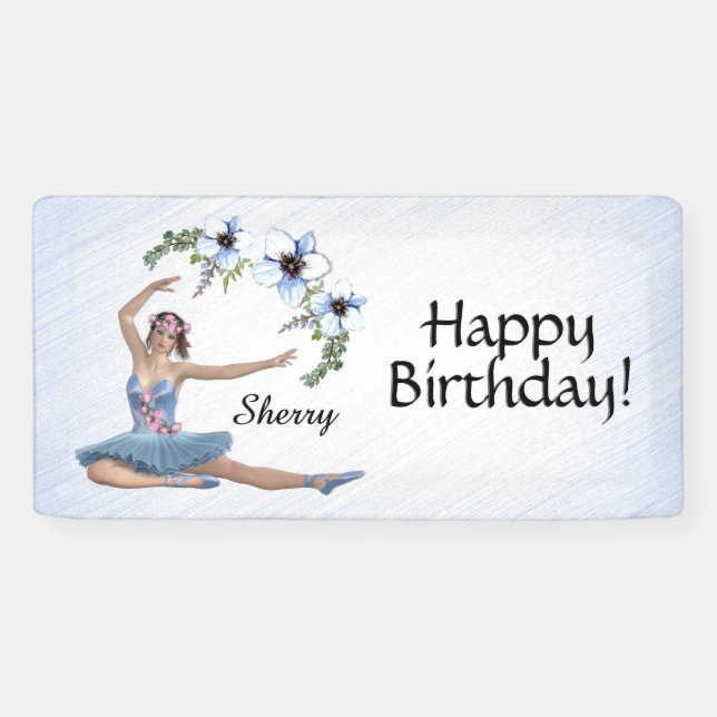 Ballerina in Blue Personal Name Birthday Banner (Horizontal)