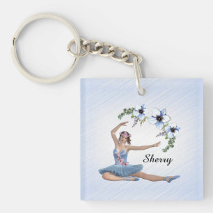 Ballerina in Blue Personal Name Keychain