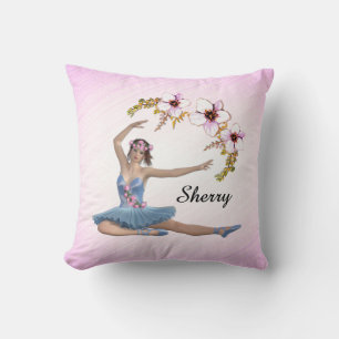 Ballerina in Blue Personal Name on pink Throw Pillow