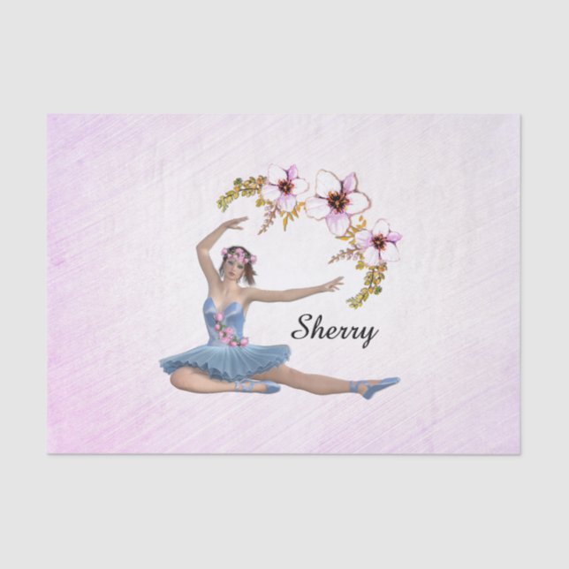Ballerina in Blue Personal Name on Pink Tissue Paper (Front)