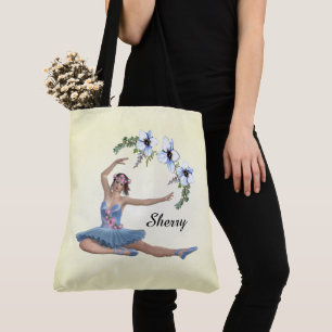 Ballerina in Blue Personal Name on Yellow Tote Bag