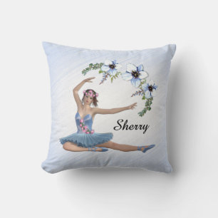 Ballerina in Blue Personal Name Throw Pillow
