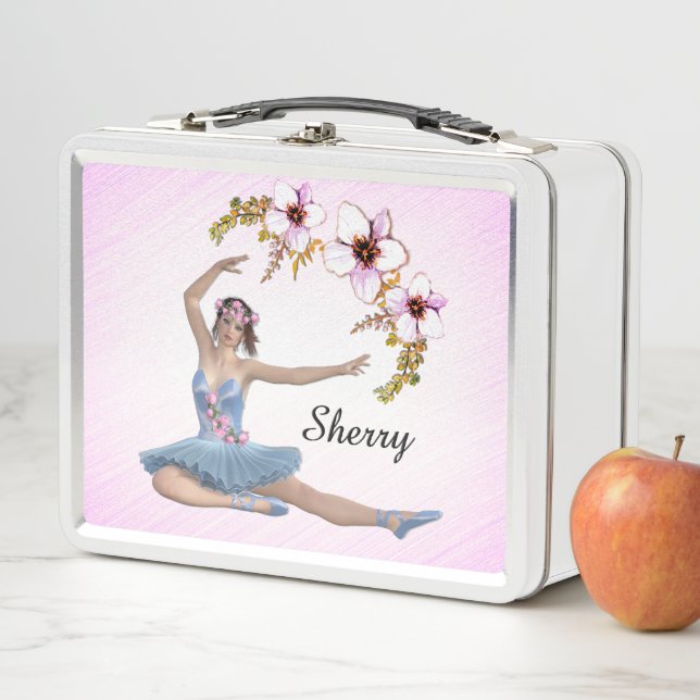 Ballerina in Blue Personal Pink Metal Lunch Box (In Situ)