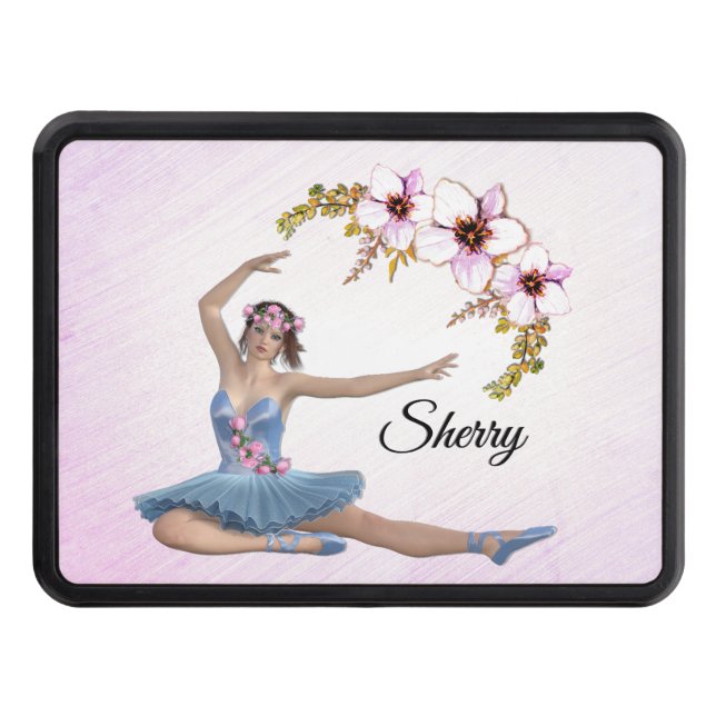Ballerina in Blue Personal Pink Trailer Hitch Cover (Front)