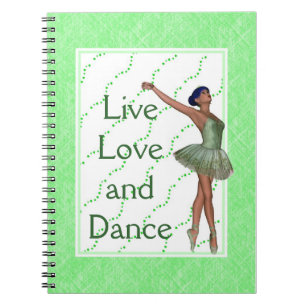 Ballerina in Green Tutu with Hearts Notebook