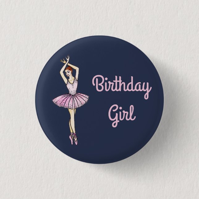 Ballerina in Pink Dress and Pointe Toe Shoes 1 Inch Round Button (Front)