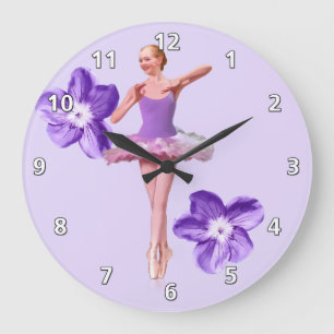 Ballerina in Purple and White Large Clock