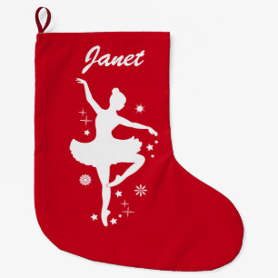 Ballerina in Snow in Silhouette Name Customizable Large Christmas Stocking