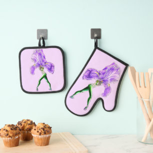 Ballerina Iris Flower Oven Mitt & Pot Holder Set