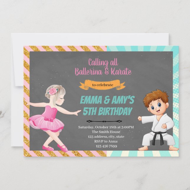 Ballerina karate co-party Invitation (Devant)