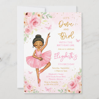 Ballerina Let's Dance & Twirl Pink Party Birthday  Invitation