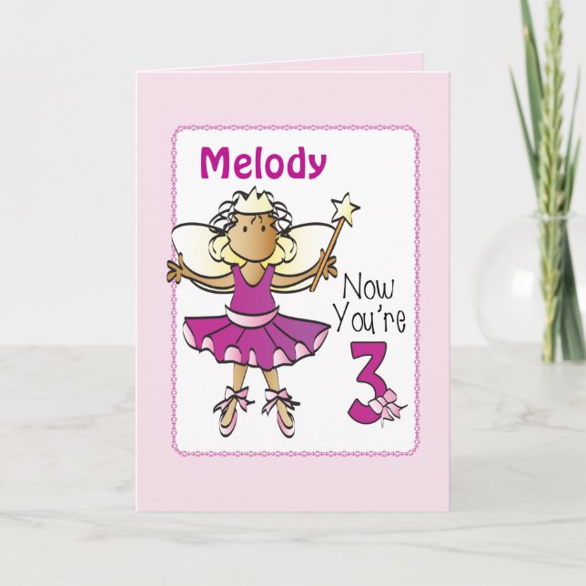 Ballerina Magique 3 ans carte d'anniversaire pour  (Devant)