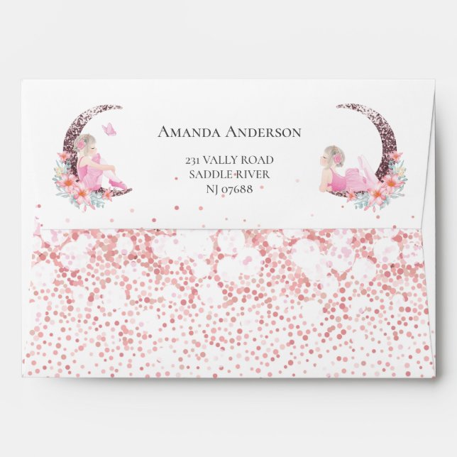 Ballerina Moon Pastel Pink Glitter Envelope (Back (Top Flap))