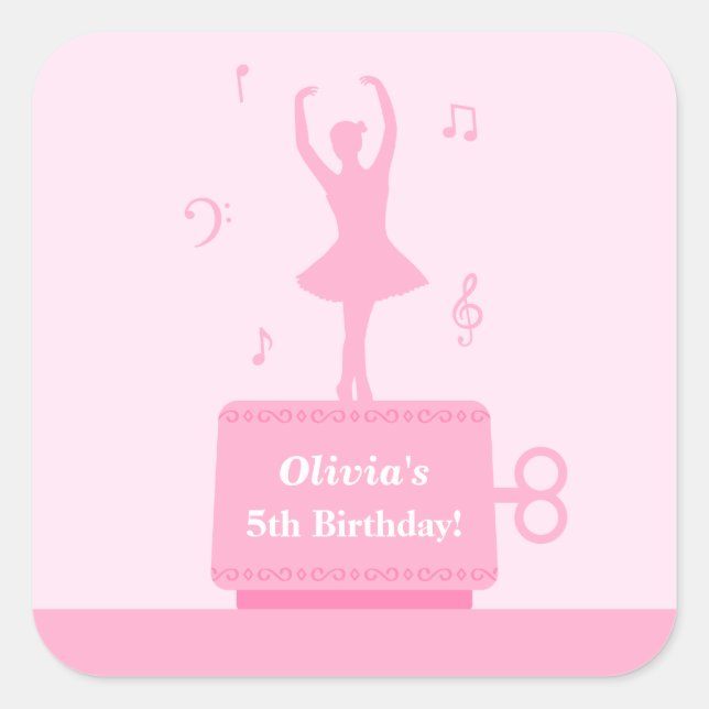 Ballerina Music Box Girl Birthday Decor Sticker (Front)