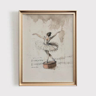 Ballerina Music Box Print, Vintage Girls Nursery  Poster