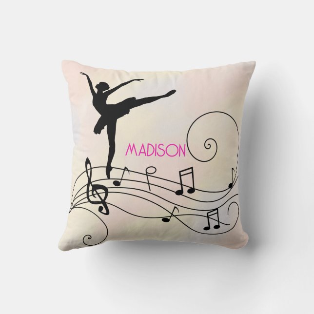 Ballerina & Music Notes Wave Throw Pillow (Back)