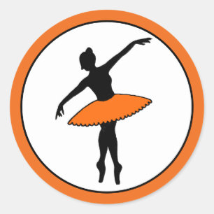 Ballerina Neon Ballet Dancer Silhouette Orange Classic Round Sticker