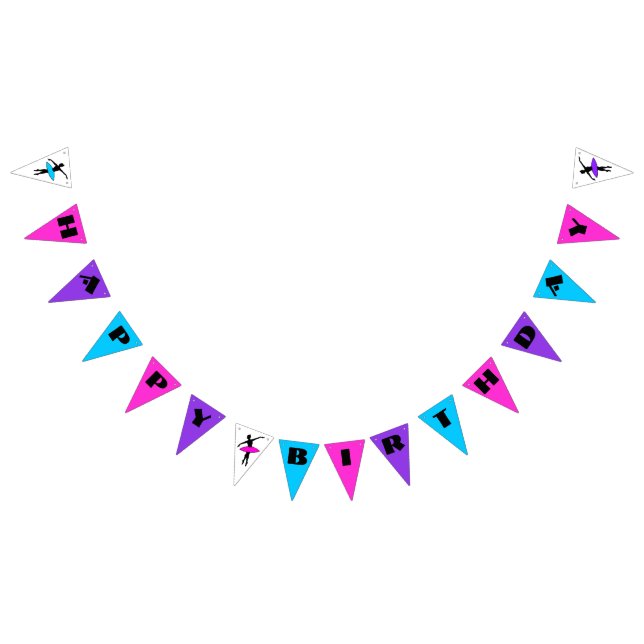 Ballerina Neon Ballet Dancers Dance Happy Birthday Bunting Flags (All)