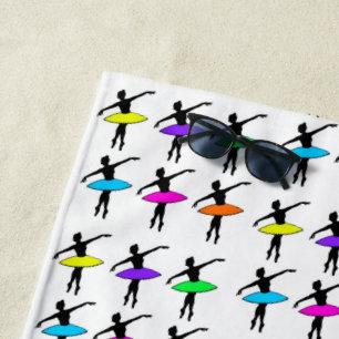 Ballerina Neon Tutus Silhouette Ballet Dancers Beach Towel