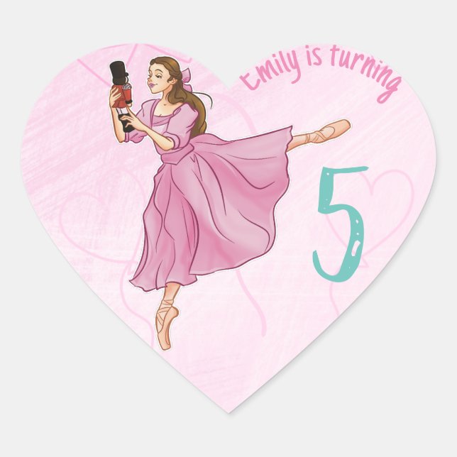 Ballerina Nutcracker Birthday - Name and Age Heart Sticker (Front)