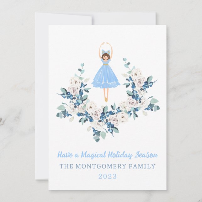 Ballerina Nutcracker Flower Christmas Card (Front)
