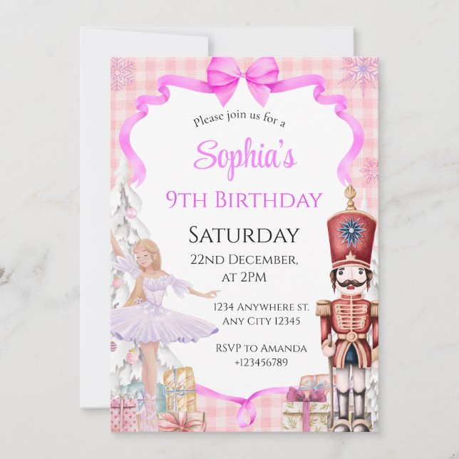 Ballerina Nutcracker Invitation de fête d'annivers (Devant)