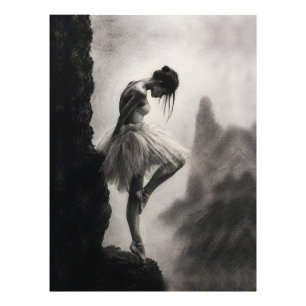 Ballerina on Cliff Edge Monochrome Dramatic Art Photo Print