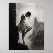 Ballerina on Cliff Edge Monochrome Dramatic Art