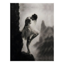 Ballerina on Cliff Edge Monochrome Dramatic Art